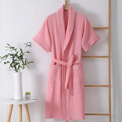 Cotton Short Sleeve Robe with Lightweight Breathable Double Gauze Fabric