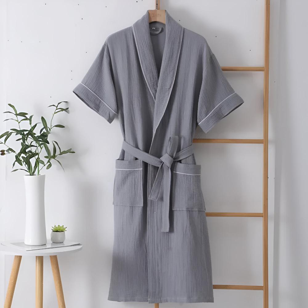 Cotton Short Sleeve Robe with Lightweight Breathable Double Gauze Fabric