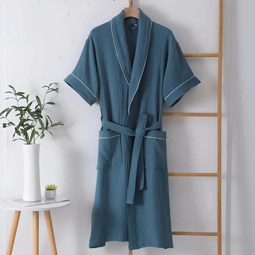 Cotton Short Sleeve Robe with Lightweight Breathable Double Gauze Fabric