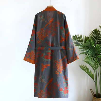 Cotton Waffle Bathrobe – Lightweight Breathable Robe with Jacquard Pattern and Side Pockets