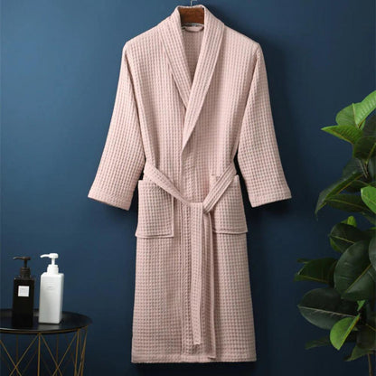 Cotton Waffle Robe with Elegant V-Neck and Adjustable Waist
