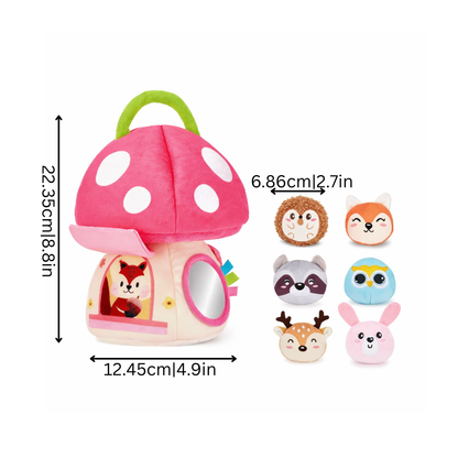 Crinkle Mushroom Sensory Activity Toy with Mirror and Rattle