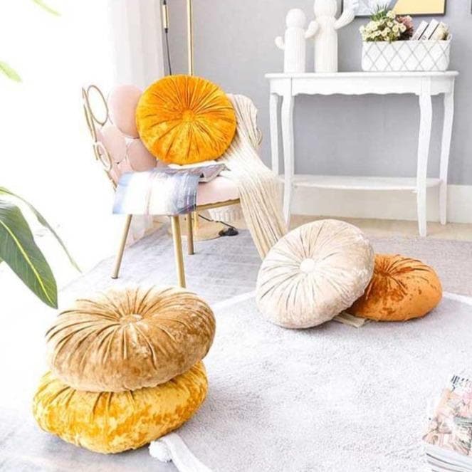Crushed Velvet Round Cushion with Soft Fibre Filling
