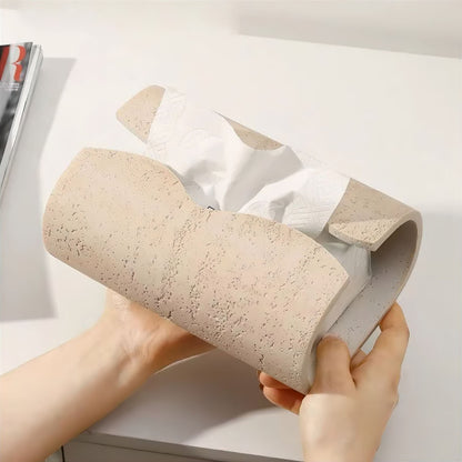 Cylindrical Tissue Holder in Travertine-Look Resin with Organic Stone Texture