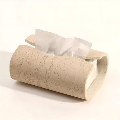 Cylindrical Tissue Holder in Travertine-Look Resin with Organic Stone Texture