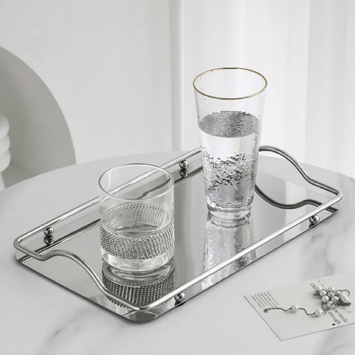 Decorative Mirrored Tray with Metal Frame and Handles for Bathroom