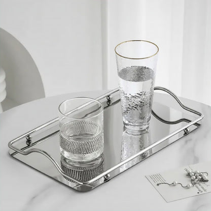 Decorative Mirrored Tray with Metal Frame and Handles for Bathroom