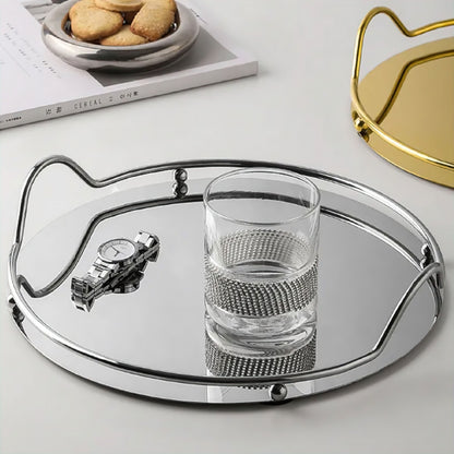 Decorative Mirrored Tray with Metal Frame and Handles for Bathroom
