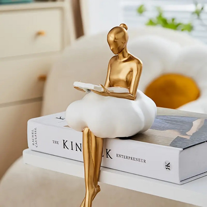 Decorative Resin Reading Figure on Cloud for Shelf and Desk