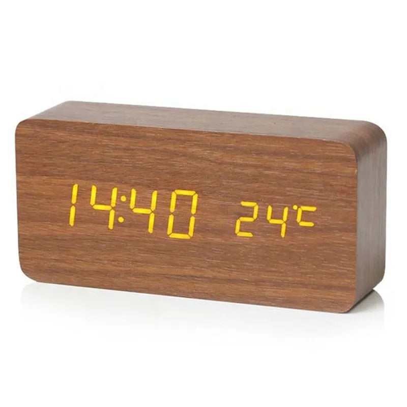 Digital Wooden Alarm Clock with LED Display and Silent Operation