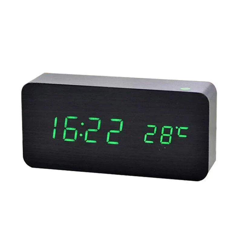 Digital Wooden Alarm Clock with LED Display and Silent Operation