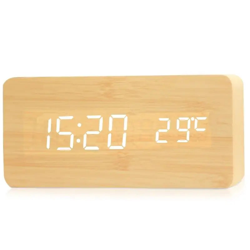 Digital Wooden Alarm Clock with LED Display and Silent Operation