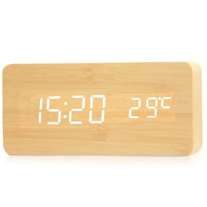 Digital Wooden Alarm Clock with LED Display and Silent Operation