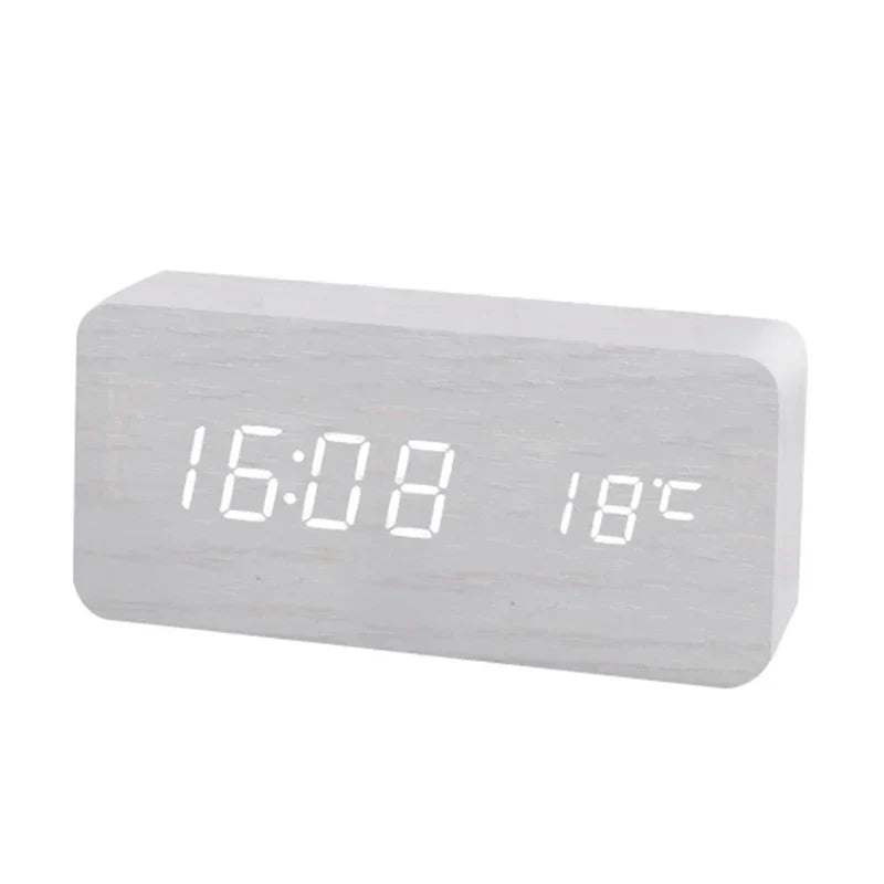 Digital Wooden Alarm Clock with LED Display and Silent Operation