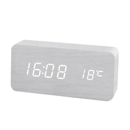 Digital Wooden Alarm Clock with LED Display and Silent Operation