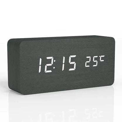 Digital Wooden Alarm Clock with LED Display and Silent Operation