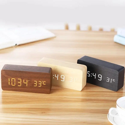 Digital Wooden Alarm Clock with LED Display and Silent Operation