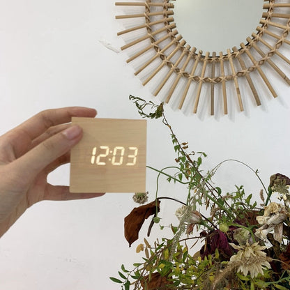 Digital Wooden Desk Clock with Time, Date and Temperature Display