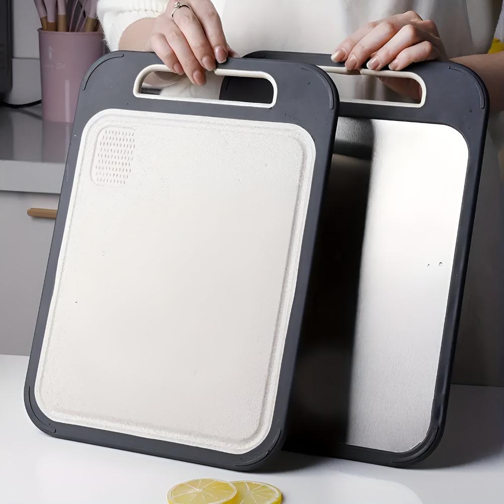 Double-Sided Stainless Steel Cutting Board – 304 Steel and Rice Fibre Composite with Garlic Grater