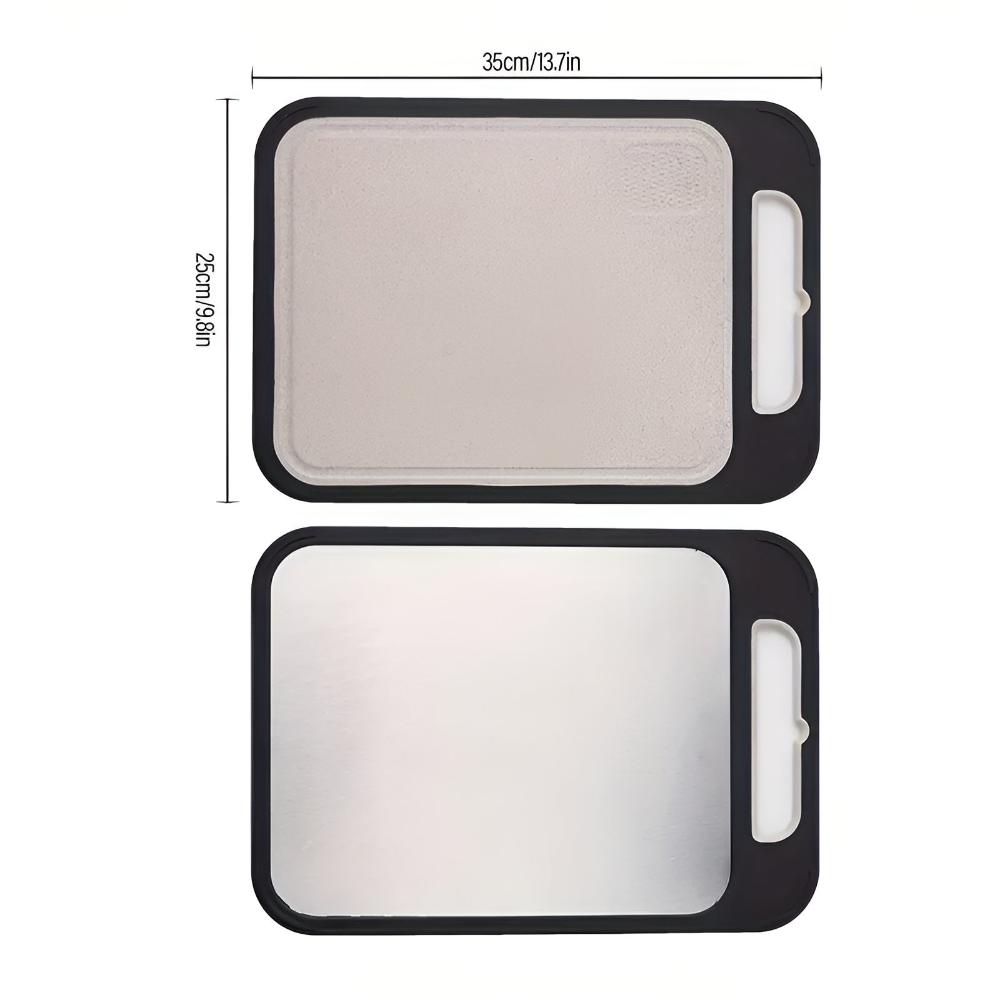 Double-Sided Stainless Steel Cutting Board – 304 Steel and Rice Fibre Composite with Garlic Grater