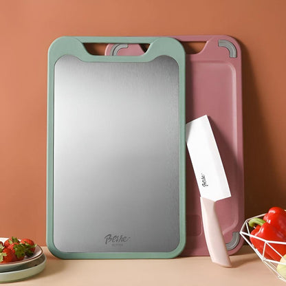 Double-Sided Stainless Steel Cutting Board – 316 Steel and Rice Husk Fibre with Garlic Grater