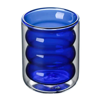 Double-Wall Borosilicate Glass Cup with Wavy Design for Hot and Cold Drinks