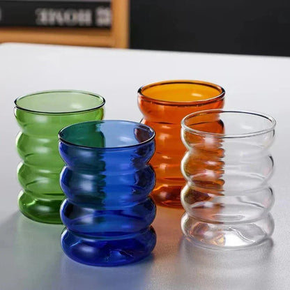 Double-Wall Borosilicate Glass Cup with Wavy Design for Hot and Cold Drinks