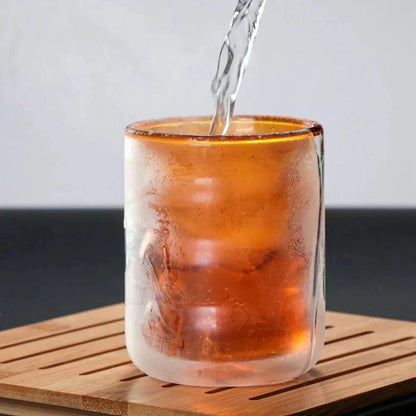 Double-Wall Borosilicate Glass Cup with Wavy Design for Hot and Cold Drinks
