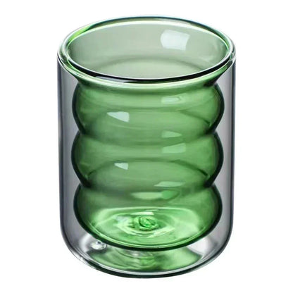 Double-Wall Borosilicate Glass Cup with Wavy Design for Hot and Cold Drinks