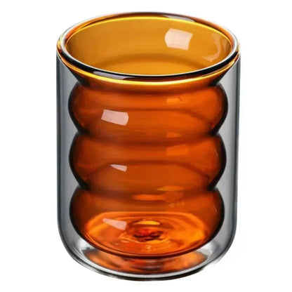 Double-Wall Borosilicate Glass Cup with Wavy Design for Hot and Cold Drinks