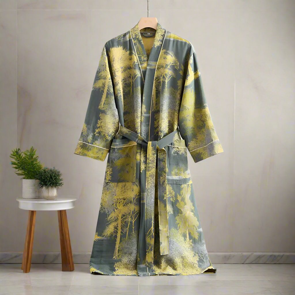 Double-Weave Cotton Bathrobe with Adjustable Waist Belt and Lightweight Feel