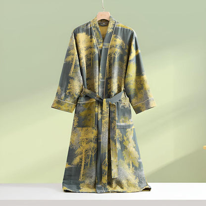 Double-Weave Cotton Bathrobe with Adjustable Waist Belt and Lightweight Feel