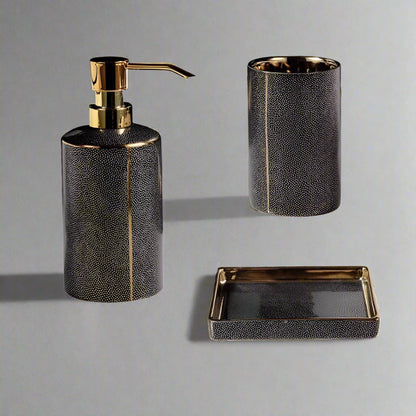 Elegant Ceramic Bathroom Accessory Set with Gold Accents
