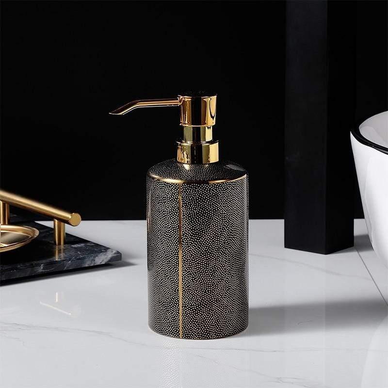 Elegant Ceramic Bathroom Accessory Set with Gold Accents