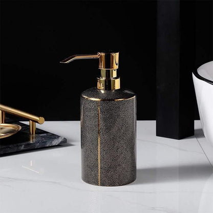 Elegant Ceramic Bathroom Accessory Set with Gold Accents