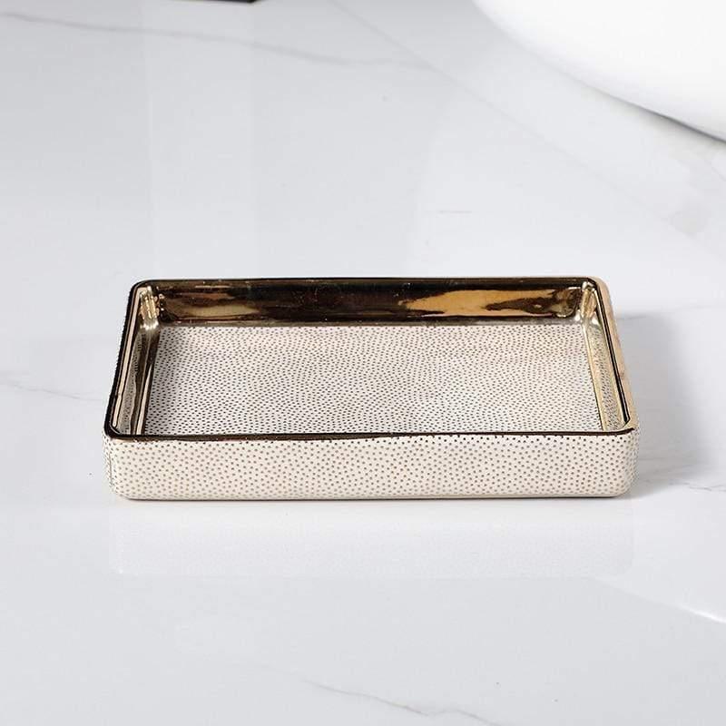 Elegant Ceramic Bathroom Accessory Set with Gold Accents