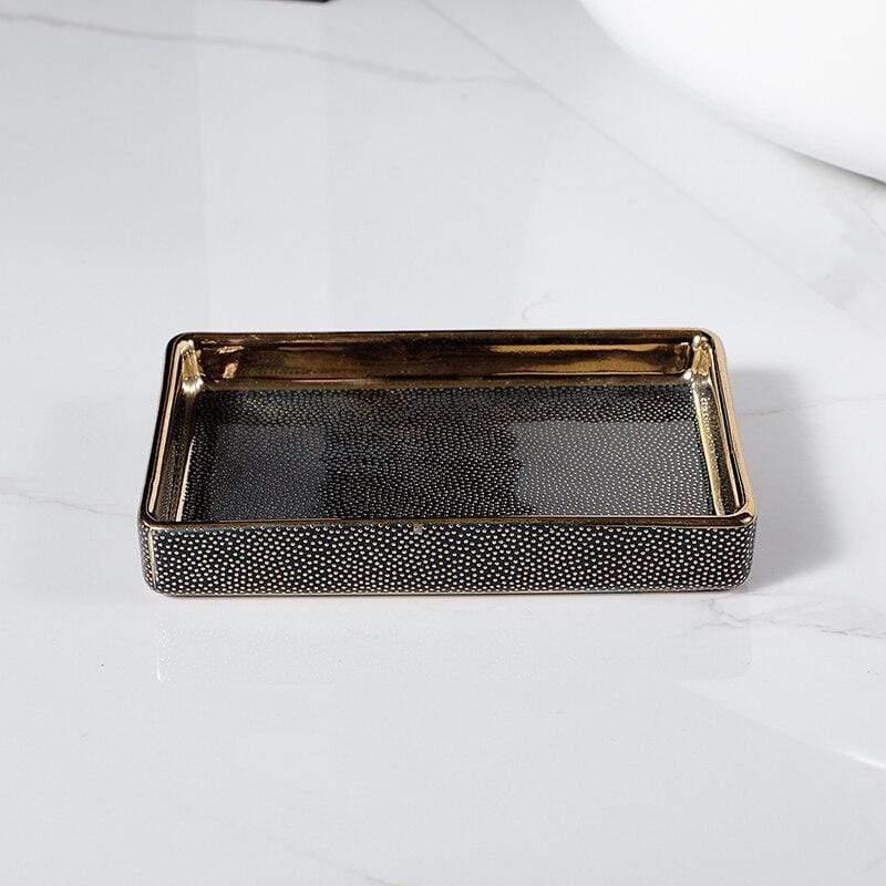 Elegant Ceramic Bathroom Accessory Set with Gold Accents