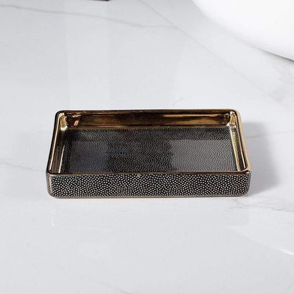 Elegant Ceramic Bathroom Accessory Set with Gold Accents