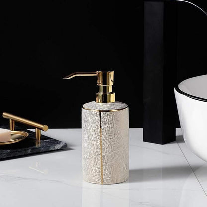 Elegant Ceramic Bathroom Accessory Set with Gold Accents
