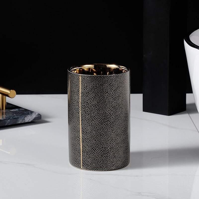 Elegant Ceramic Bathroom Accessory Set with Gold Accents