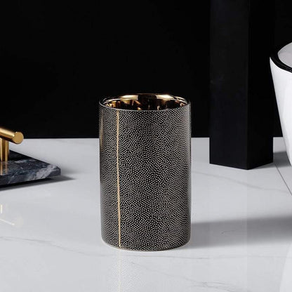 Elegant Ceramic Bathroom Accessory Set with Gold Accents
