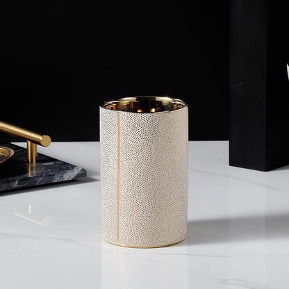 Elegant Ceramic Bathroom Accessory Set with Gold Accents