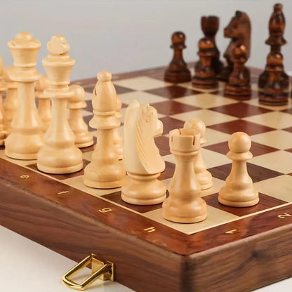 Elegant Chess Set with Detailed Pieces and Organised Storage Case