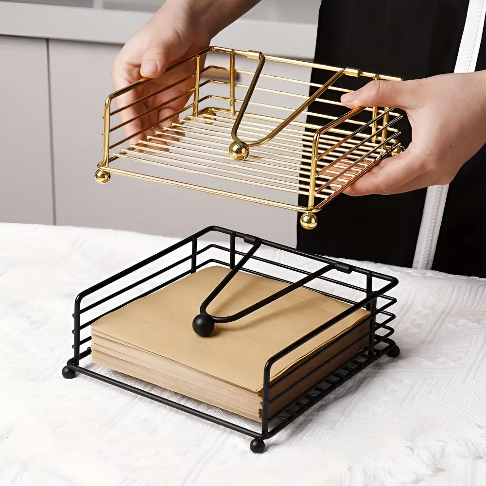 Elegant Iron Napkin Holder – Minimalist Tabletop Design in Matte Black