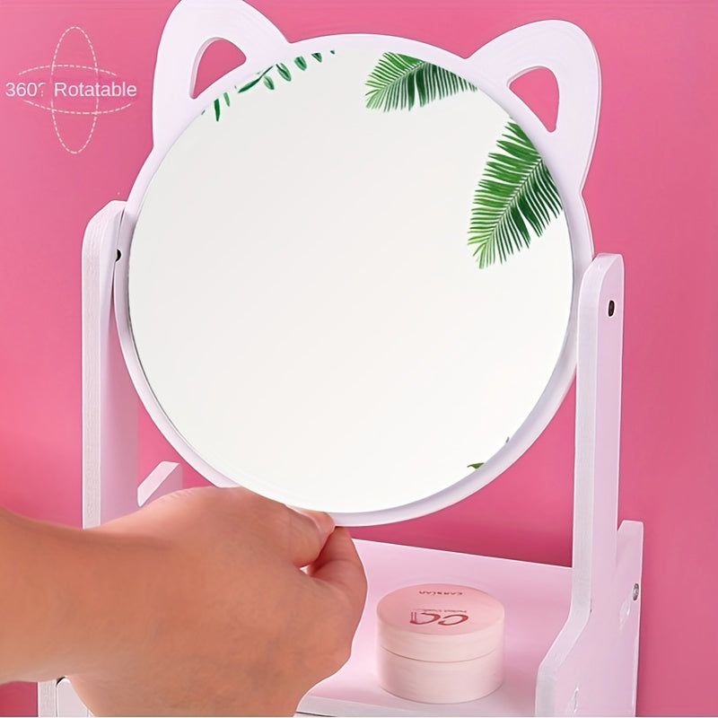 Elegant Tabletop Makeup Mirror with Storage Drawer – 360° Rotating Design