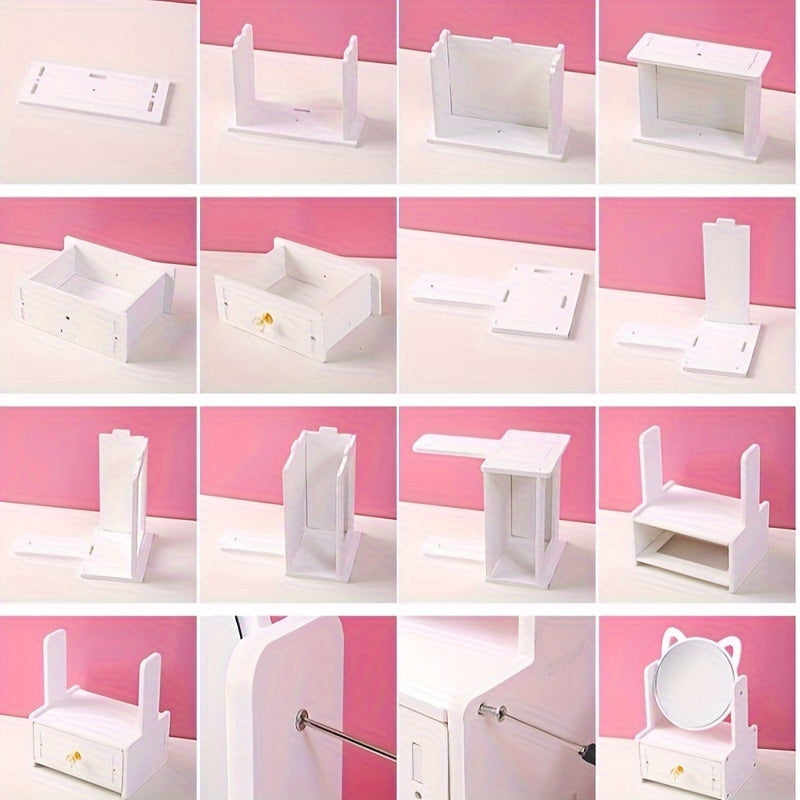 Elegant Tabletop Makeup Mirror with Storage Drawer – 360° Rotating Design