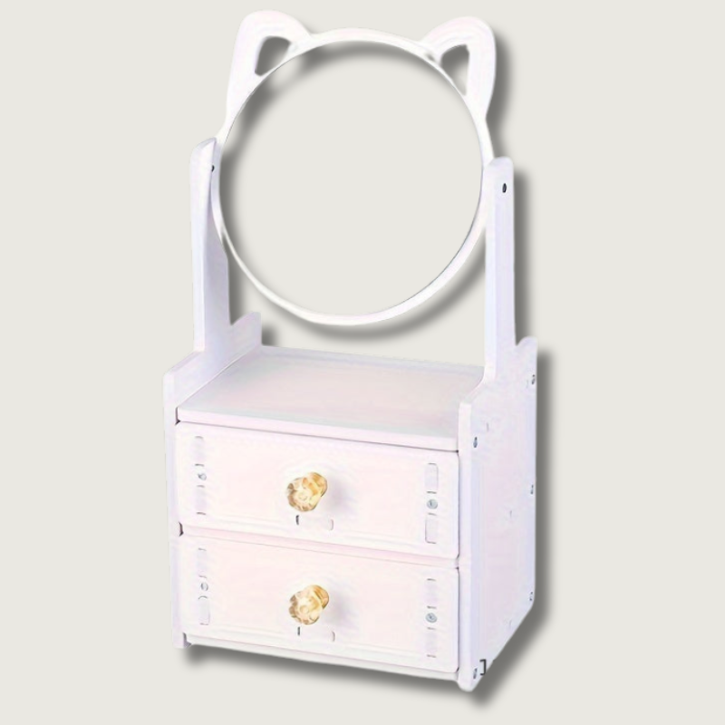 Elegant Tabletop Makeup Mirror with Storage Drawer – 360° Rotating Design