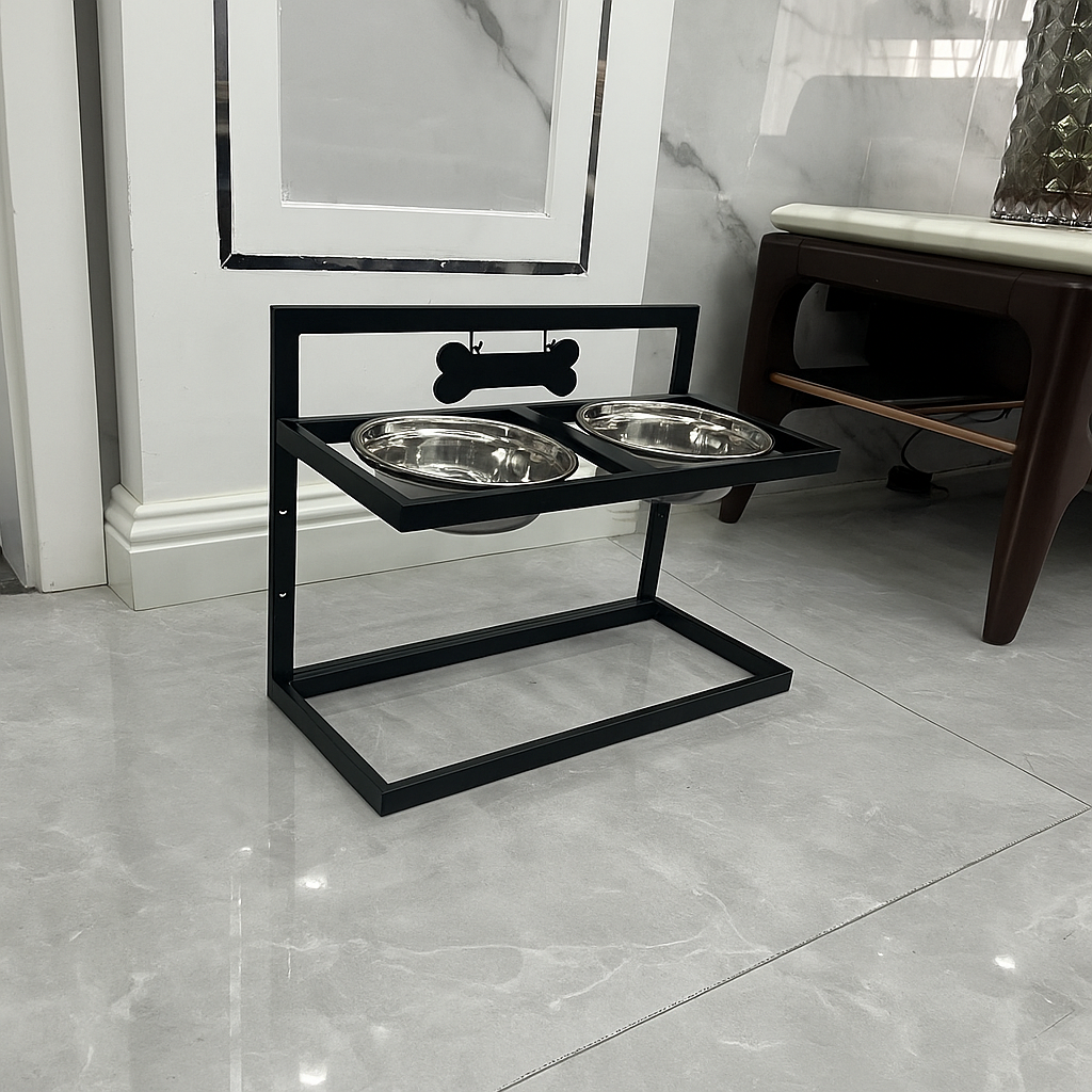 Elevated Stainless Steel Dog Food Station with Spill-Reducing Design