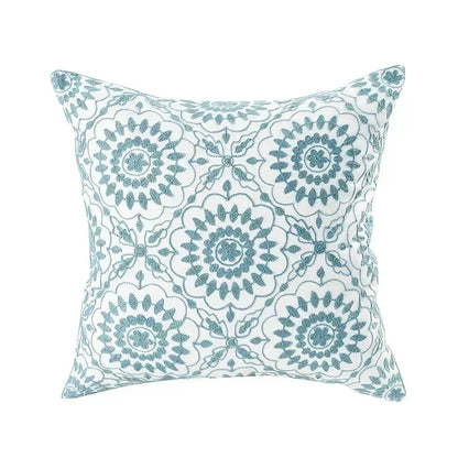 Embroidered Cotton Canvas Cushion Cover with Rustic Floral Design