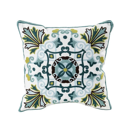 Embroidered Cotton Canvas Cushion Cover with Rustic Floral Design